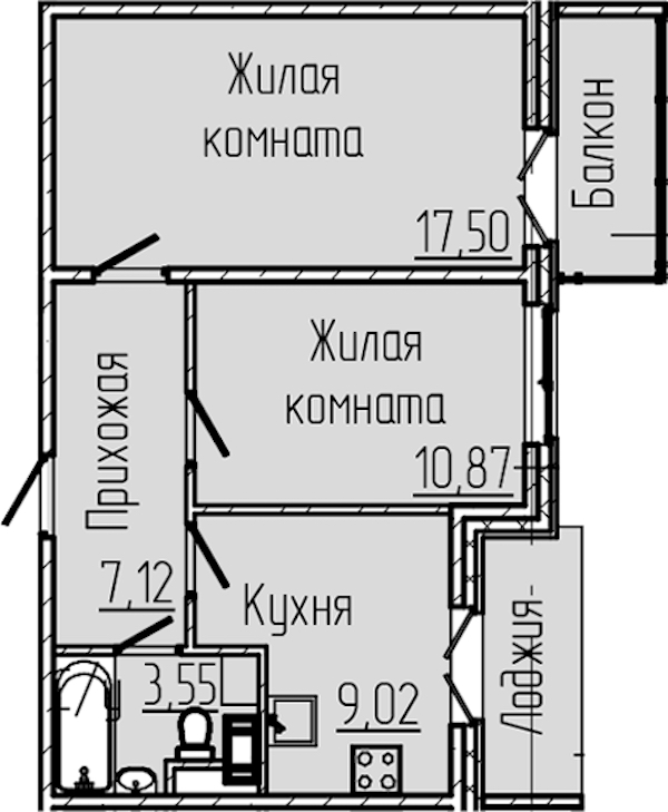 2-комнатная квартира 51.1 м², 7/8 эт., ЖК «SERTOLOVO PARK»